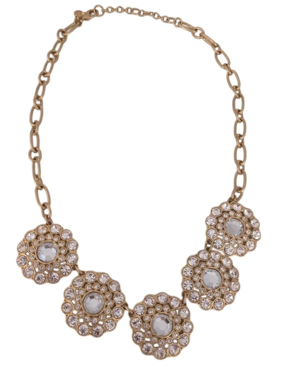 ✨ J.Crew Vintage Glam Crystal Rosette Statement Necklace — Gold Tone ✨